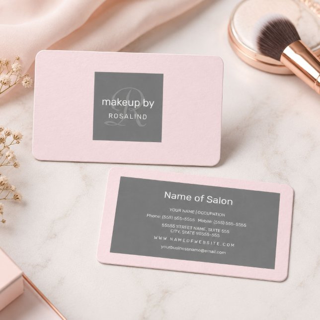 Minimalt monogram för rödfärgad grå sminkning visitkort (Blush Gray Makeup Monogram Minimal Business Card
)