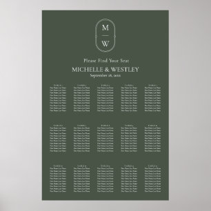 Minimalt monogram Moss Grönt Bröllop-sittdiagram Poster