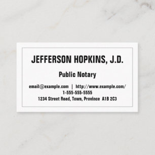 Minimalt och grundläggande offentligt notariellt A Visitkort
