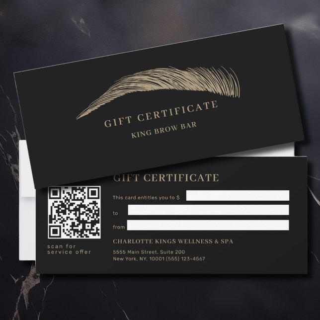 Minimalt ögonbrynssalong QR-kod presentkort (Minimal Elegant Eyebrow Salon Black QR Code Gift Certificate)