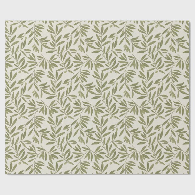 Minimalt olivkvistmönster presentpapper (Platt)