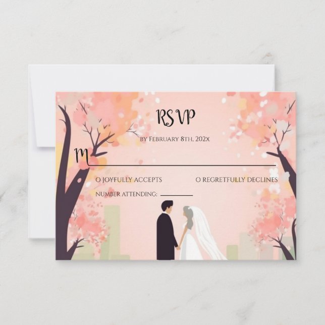 Minimalt par tecknat med blommor RSVP Anteckningskort (Framsida)