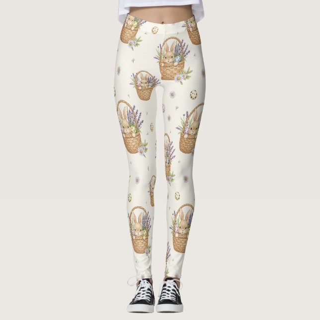 Minimalt Påskhare Pastell Fjädermönster (4) Leggings (Framsida)