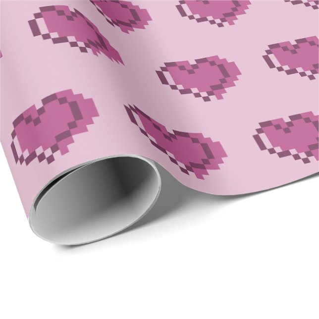 Minimalt Pixelhjärtmönster Presentpapper (Rullad Hörn)