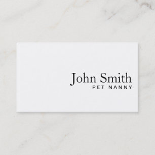 Minimalt Plain White Pet Nanny-Affärskort Visitkort