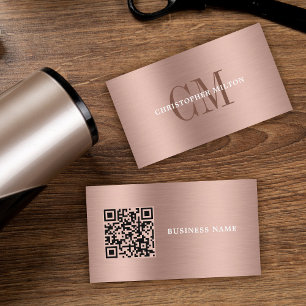 Minimalt professionellt borstat metalliskt rosa QR Visitkort