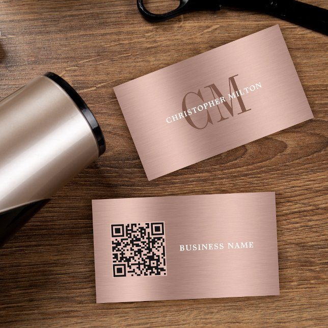 Minimalt professionellt borstat metalliskt rosa QR Visitkort (Skapare uppladdad)