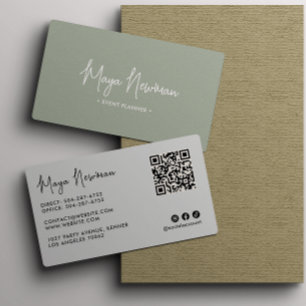 Minimalt QR-kodKreativ för SAGE GRÖNT Modern Elega Visitkort