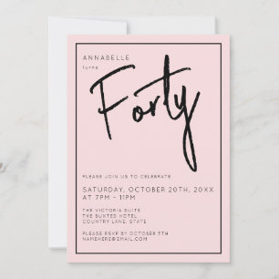 Minimalt Rosa 40-årsdag Inbjudningar