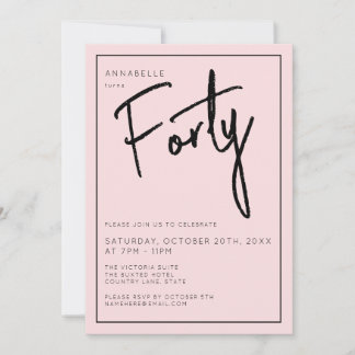 Minimalt Rosa 40-årsdag Inbjudningar