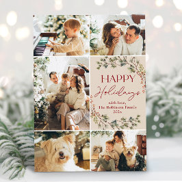 Minimalt Rosa Rosa 5 Foto Glad Holiday-Kort Julkort