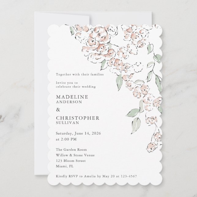 Minimalt rosabrunt blommande bröllop inbjudningar (Framsida)