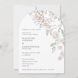 Minimalt rosabrunt blommande bröllop inbjudningar
