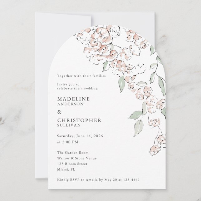 Minimalt rosabrunt blommande bröllop inbjudningar (Framsida)