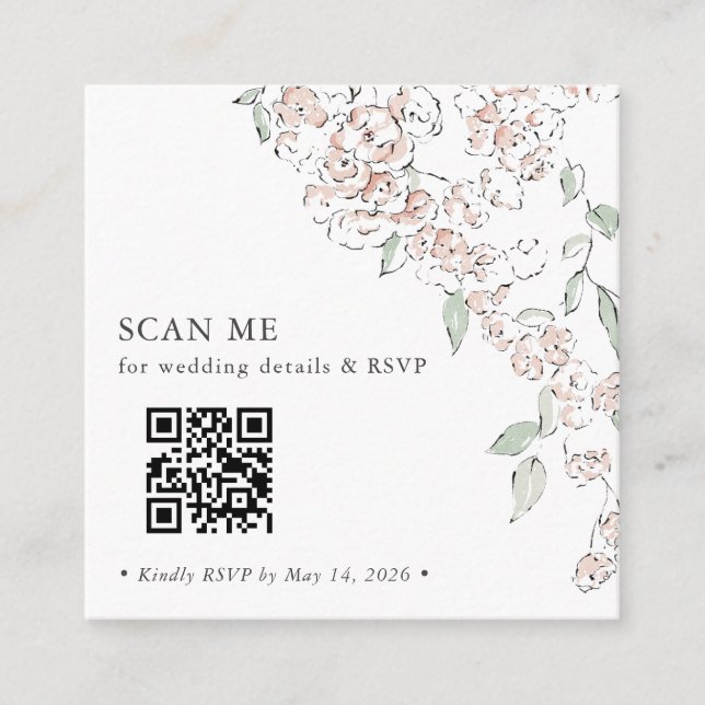Minimalt rosabrunt blomster QR-kod bröllops-RSVP Tilläggskort (Framsida)