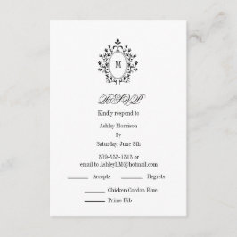 Minimalt RSVP-kort Monogram med 2 menyval Tilläggskort