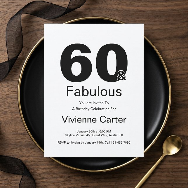 Minimalt Sixty och fantastisk 60-årsfest Inbjudningar (Minimal Sixty and Fabulous 60th Birthday Party Invitation)