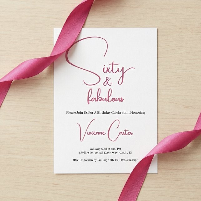 Minimalt Sixty och fantastisk 60-årsfest Inbjudningar (Minimal Sixty and Fabulous 60th Birthday Party Invitation)