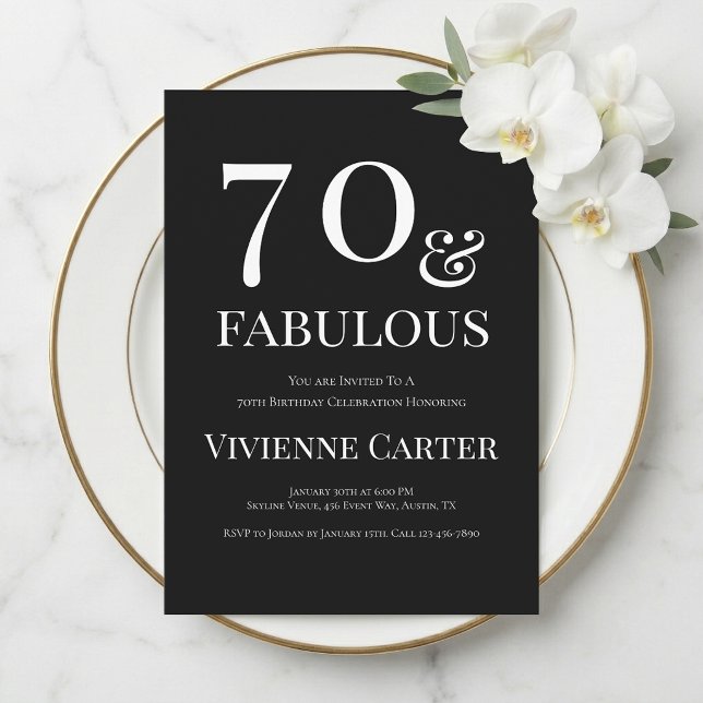 Minimalt Sjuttio och Fantastisk 70-årsfest Inbjudningar (Minimal Seventy and Fabulous 70th Birthday Party Invitation)