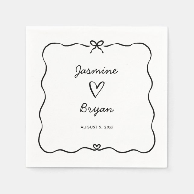 Minimalt skript Cute Bow Heart Ram Bröllop Pappersservett (Framsidan)