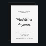 Minimalt skript - enkelt Modern Black White Bröllo Inbjudningar<br><div class="desc">Redigerbar mall för förenklad modern svartvit inbjudan att skicka skript</div>