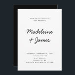 Minimalt skript - enkelt Modern Black White Bröllo Inbjudningar<br><div class="desc">Redigerbar mall för förenklad modern svartvit inbjudan att skicka skript</div>