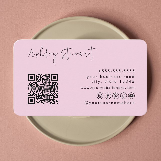 Minimalt skript för professionellens Rosa Qr-Logot Visitkort (Skapare uppladdad)