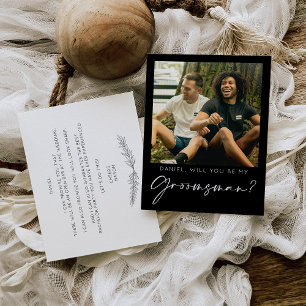 Minimalt skript Groomsman Frieri kort med foto
