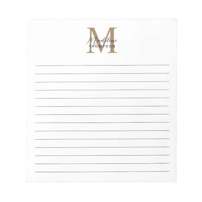 Minimalt skript guldmonogram vit linjerad anteckningsblock (Framsida)