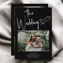 Minimalt skript Namnteckning Heart Photo Black Brö Inbjudningar