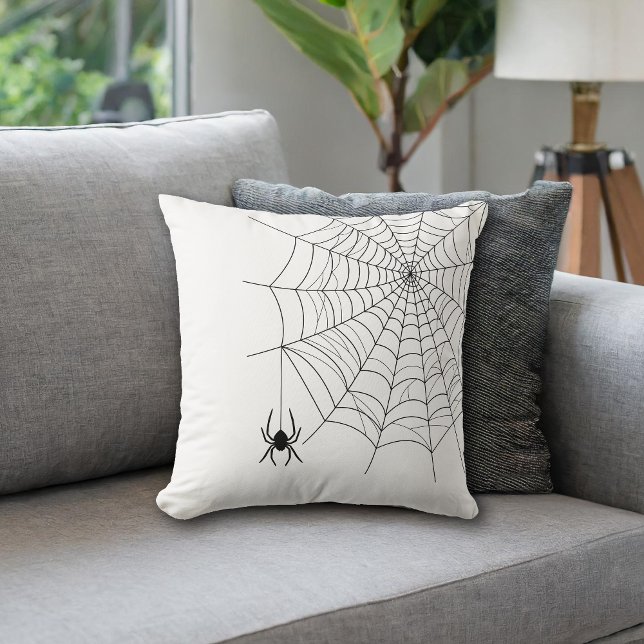 Minimalt Spindelnät och Hanging Spider Halloween Kudde (Skapare uppladdad)