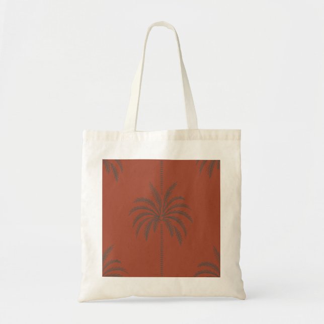 Minimalt tropiskt palmtreemuster terrakotta  tygkasse (Framsidan)
