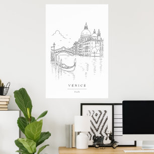 Minimalt venetianskt linjekonsttryck Venetiansk Poster