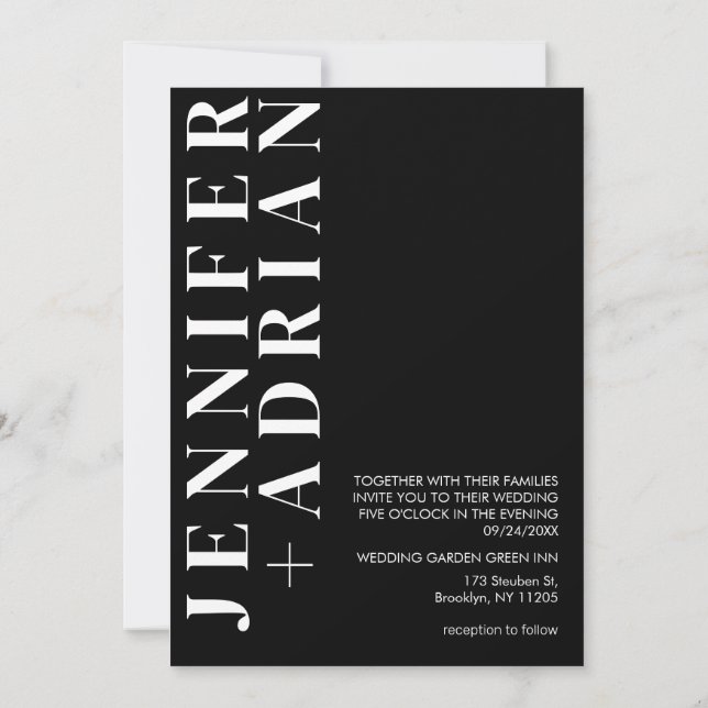 Minimalt visitkort för svart bröllopsinbjudan inbjudningar (Baksida)