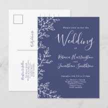 Minimalt vykort för blått bröllop i Löv