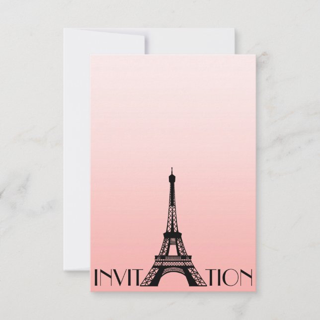 Minimaslim Paris Eiffel Torn Glam Chic Rosa Inbjudningar (Framsida)
