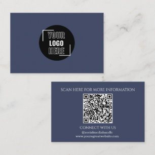 Minimera din Logotyp här, marin blå QR-kod Visitkort