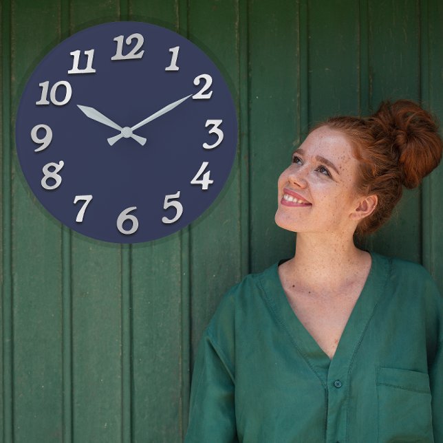 Minimiantal Grått Grått Elegant Blue Navy Stor Klocka (Minimal Numbers Gray Grey Elegant Blue Navy Large Clock)