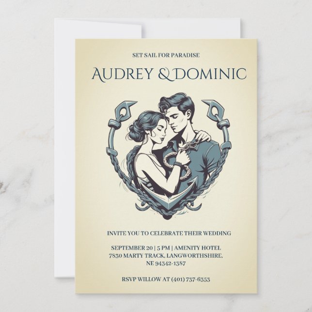 Minimiinbjudningar till snyggt nautiskt bröllop inbjudningar (Framsida)