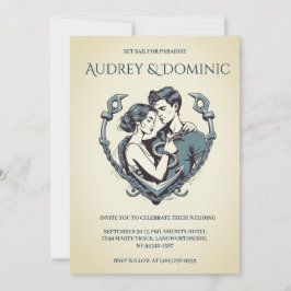 Minimiinbjudningar till snyggt nautiskt bröllop inbjudningar