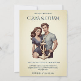 Minimiinbjudningar till snyggt nautiskt bröllop inbjudningar