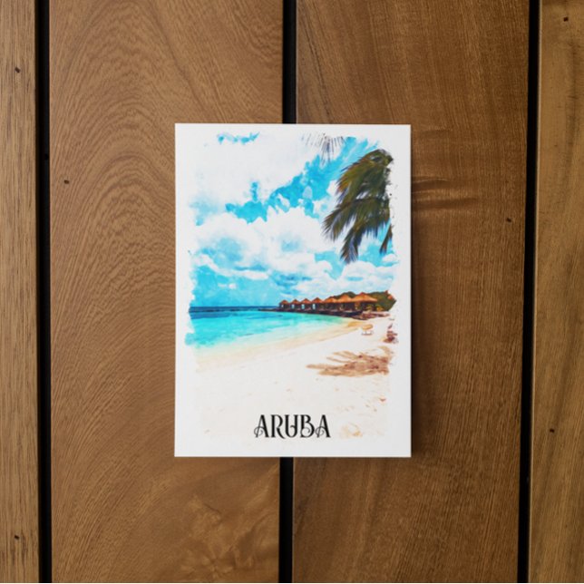 Minimilistisk Aruba Karibisk Ö Urlaub Vykort (Aruba tropical watercolor postcard)