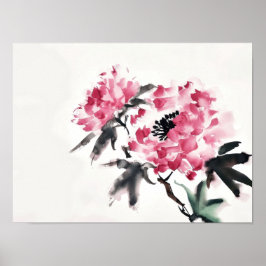 Minimimålning för Peony japansk konst Poster