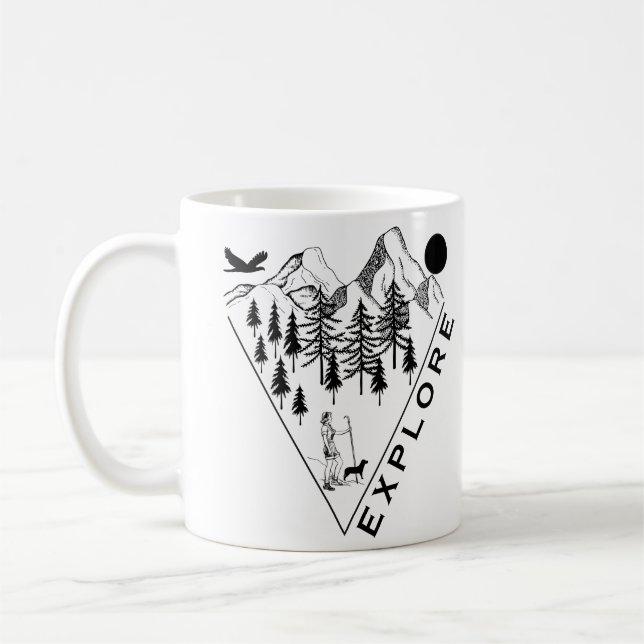 Minimiskog i landskapet gräs träd kaffemugg (Vänster)