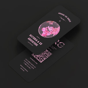 Minimitur guide resebyrå Black Pink Globe Visitkort