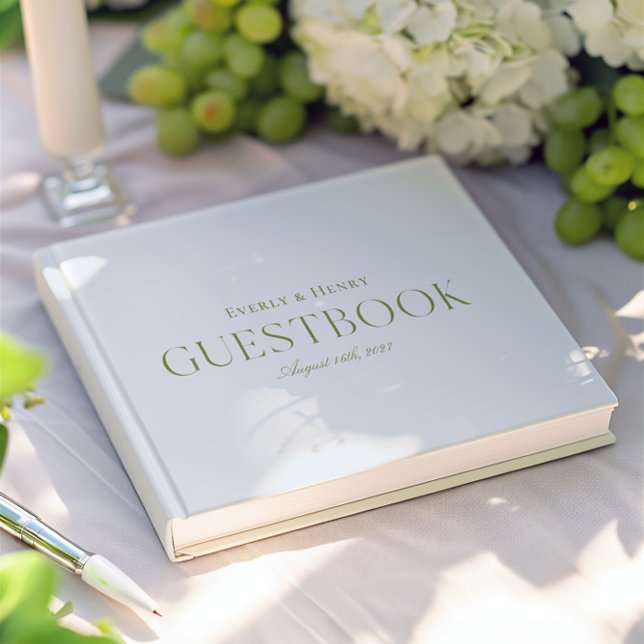 Minimivärde för ljusblå och sagande Elegant Grönt  Gästböcker (Minimlaist Elegant Light Blue & Sage Green Wedding Guest Book)