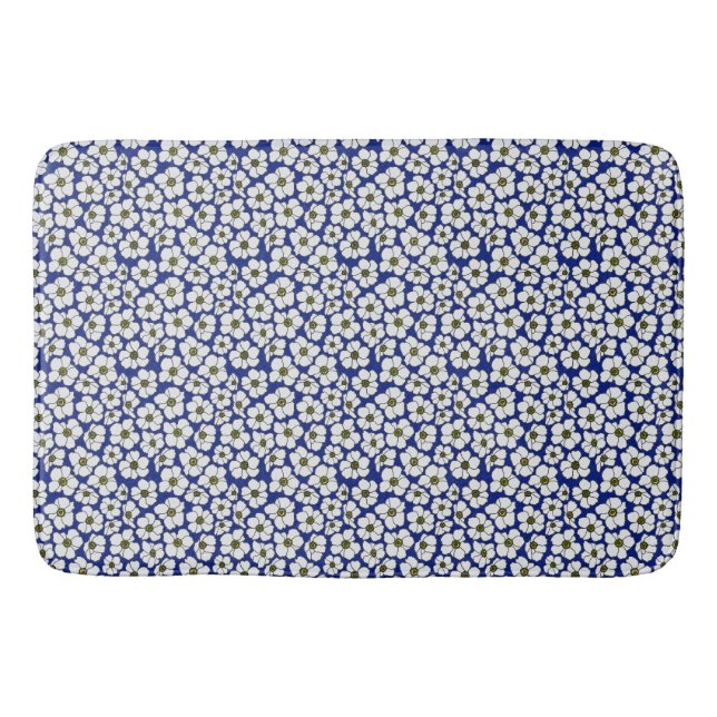 Miniprintade blommor på blå bakgrund  badrumsmatta (Framsidan)