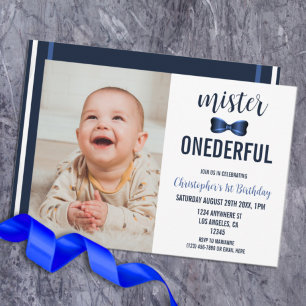 Minister Onederful Bow Tie 1a Birthday Inbjudningar