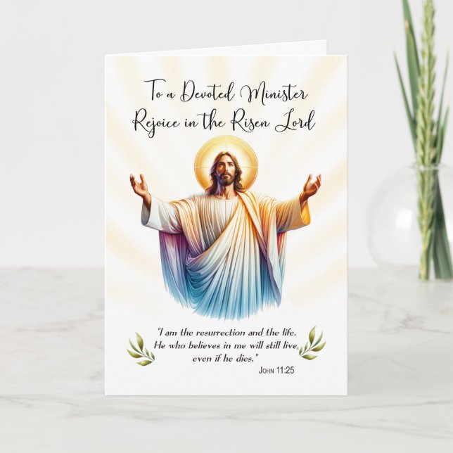 Minister Påsk Jesus är Risen Rejoice Scripture Kort (Framsida)