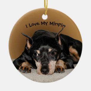 Ministern Pinscher alias Min Pin med Pet Namn Julgransprydnad Keramik